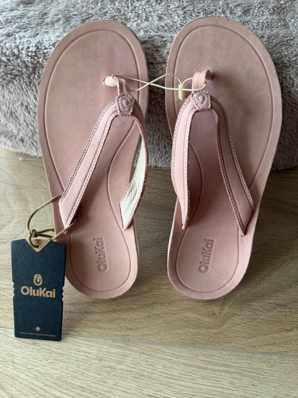 Olukai Pink Leather Flip Flops